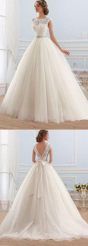 Tulle Bateau Neckline Ball Gown Wedding Dress,347 from Lovefashion