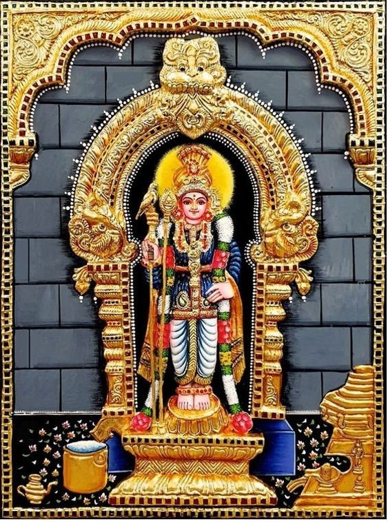 Murugan Traditional Tanjore Painting A With Frame. Tanjore Painting is a Classical South Indian Art Developed In The Late 16th Century In Thanjavur. Also Known As Tanjore In Tamilnadu, a South Indian State. These Tanjore Paintings evoke a sense of class and timelessness with their alluring illustrations of puranic scenes. This ancient art form traces its origin to Tanjavur, Capital Of The Erstwhile Chola Empire. Tanjore Painting Is Recognized By The Government Of India As Geographical Indication