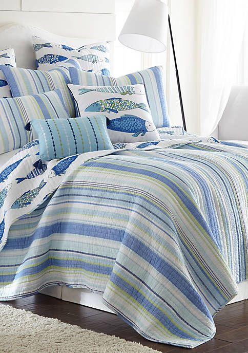 COASTAL DREAMS 7pc ** King ** QUILT SET BEACH SEA SHELLS OCEAN REEF BLUE WHITE