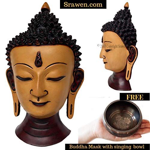 VINTAGE LARGE WOOD CARVED BUDDHA FACE MASK WALL SCULPTURE HOME DECOR ANCIENT #1