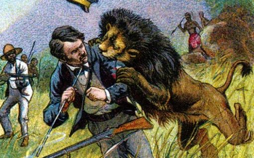David Livingstone and the Lion, a magic lantern slide published by - Dr Livingston I Presume David Livingstone and the Lion, a magic lantern slide published by - Dr Livingston I Presume