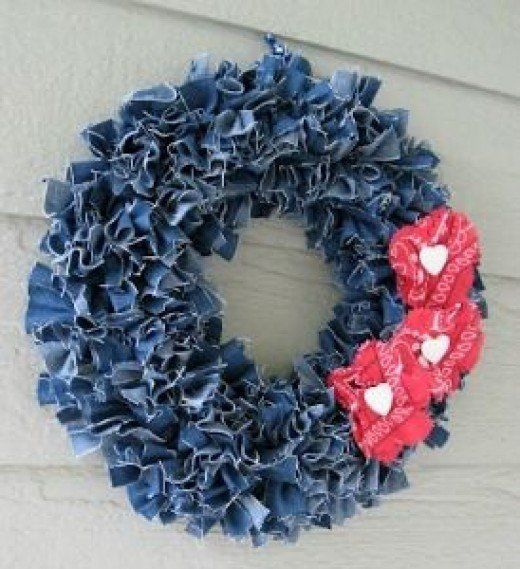 UPCYCLED Denim Jean DOOR Wreath Decoration UPCYCLED Denim Jean DOOR Wreath Decoration