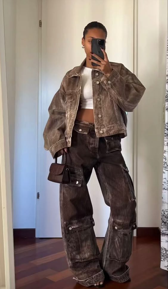 cargo pants outfit Brown and White Cargo Outfit
