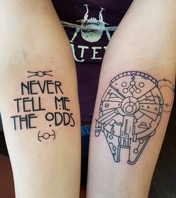 Millennium Falcon and Han Solo quote by Edu Cerro @ Samuel O'Reilly's Tattoo Parlour, Santa Cruz CA.