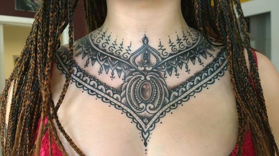 Symbolic Necklace Chest Tattoo Beautiful Tattoos Chest Piece Tattoos Chest Tattoos For Women