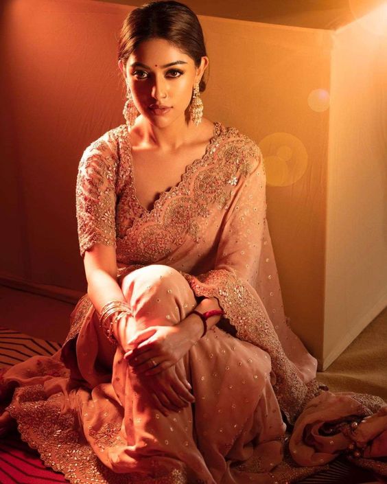Anu Emmanuel\'s enchanting look in a pink embellished saree!