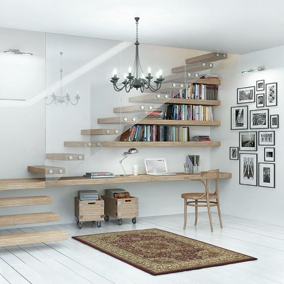 rangement sous escalier flottant bureau