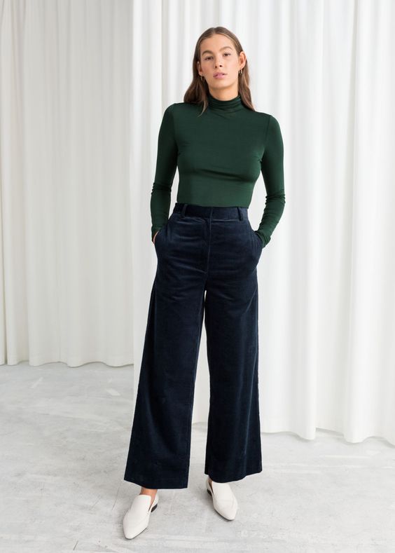 Model front image of Stories high waist wide corduroy trousers in blue