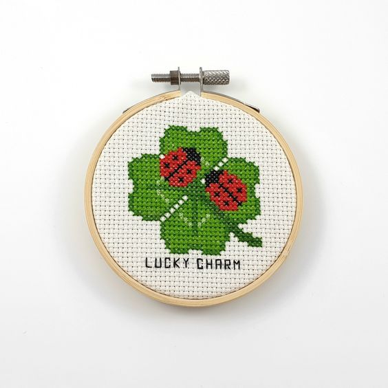Ladybug on clover lady beetle PDF instant download lucky modern cross stitch