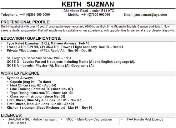 Airline pilot CV sample CV Pinterest Sample resume, Pilot - airline pilot resume Airline pilot CV sample CV Pinterest Sample resume, Pilot - airline pilot resume