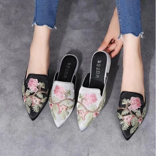 Summer Womens Flower Embroidery Slip On Loafers Slippers Sandals Mules Shoes sz Summer Womens Flower Embroidery Slip On Loafers Slippers Sandals Mules Shoes sz