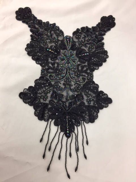 BLACK RHINESTONE MOTIF APPLIQUE sew trimming,edging,sequin,bead,EMBELLISHMENT