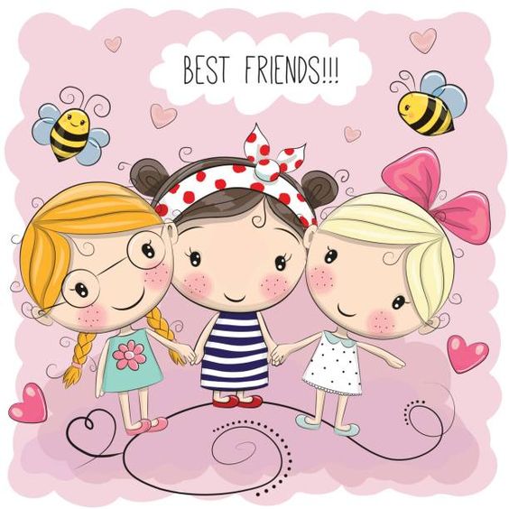 Three Cute cartoon girls - ilustração de arte em vetor