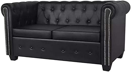 Black Chesterfield Sofa 2 Seater Modern Double Couch Living Room Lounge Contemporary Sofas Furniture Artificial Leather Upholstered Black Chesterfield Sofa 2 Seater Modern, Fake Chesterfield Sofa