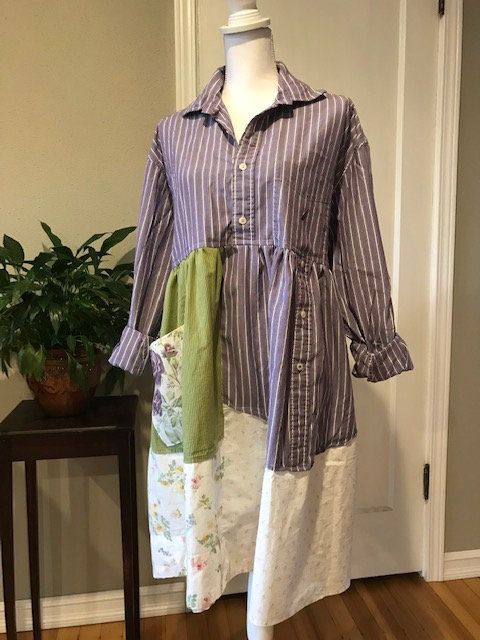 handmade sustainable clothing original The Dianna Tunic: Size XL-1X upcycled hippie gypsy shabby chic Melbury Road. eco friendly