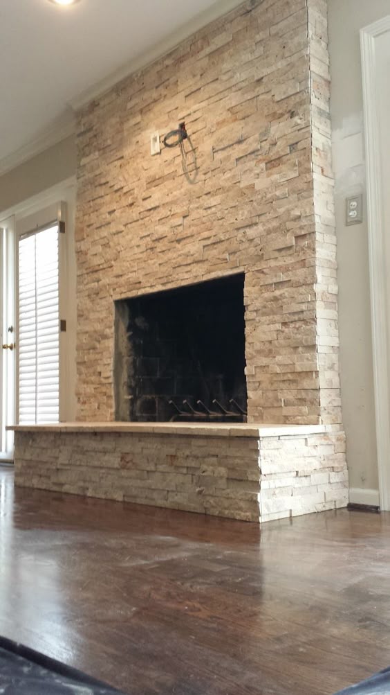 stacked stone fireplace - Google Search