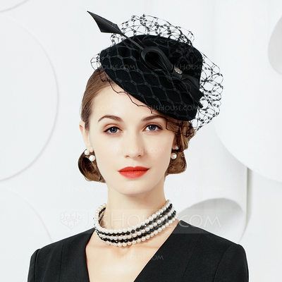JYDIY Mesh Net Fascinator Hat with Feather Party Church Derby Headdress