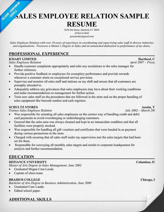 sales employee relation resume