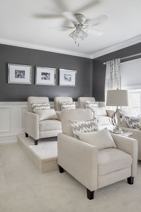 Browse home theater design and living room theater decor inspiration. Discover designs, colors and furniture layouts for your own in-home movie theater. #theaterroomdecor