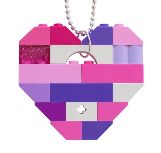 Kawaii Pink and Purple necklace - Chunky heart pendant - made from LEGO® bricks on a 24 Silver/Gold plated ballchain* - Harajuku - Cosplay or Collectible heart (Single thickness) Model 10 - made from LEGO® bricks on a 24 Silver/Gold plated ballchain* Length of the ballchain easily reducible * If you