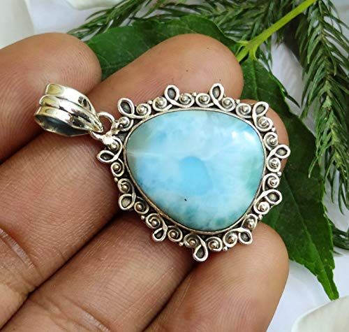 Genuine Larimar Necklace April Birthstone Jewelry March Birthstone Jewelry CZ Bridal Wedding Necklace Sterling Silver Larimar Pendant