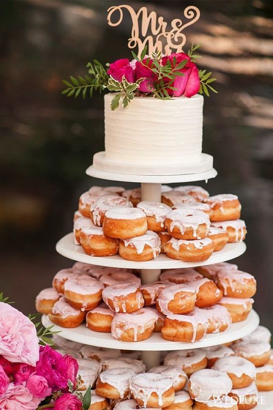 Spring Wedding Cake Donut Wall Pink Floral Toppers Elegant And