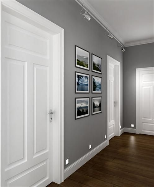Grey Wall Color perfect corridor, grey walls, white doors, dark wooden floor Grey Wall Color perfect corridor, grey walls, white doors, dark wooden floor
