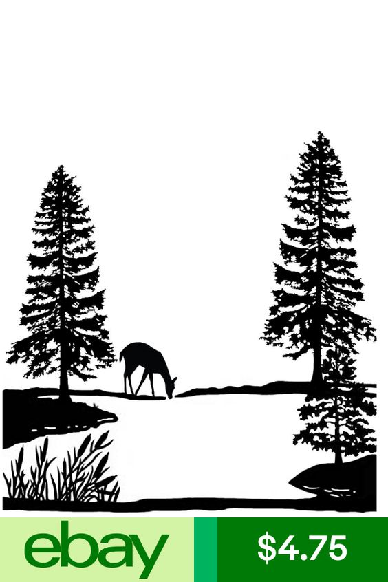 Black Pine Tree Deer Lake 4/" Large Fused Glass Decal 15CC505