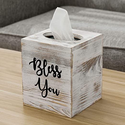 MyGift Shabby Whitewashed Wood Rectangular Tissue Box Cover MyGift Shabby Whitewashed Wood Rectangular Tissue Box Cover