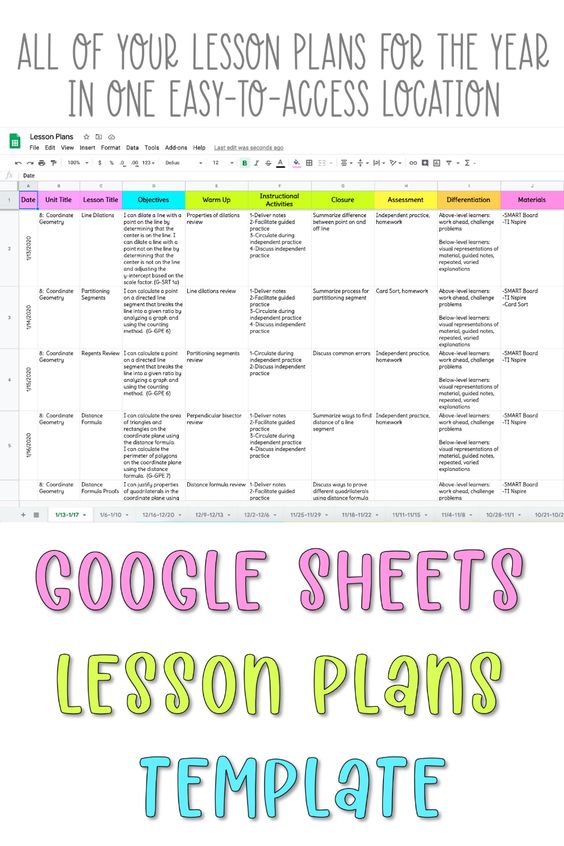 Google Sheets Lesson Plan Template - Busy Miss Beebe