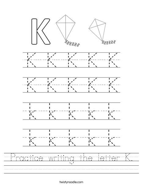 practice writing the letter k worksheet twisty noodle writing practice worksheets tracing worksheets preschool writing practice