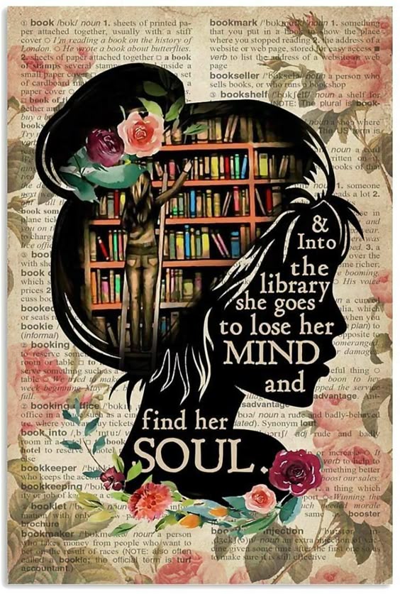 Books Into The Library Poster Art Print Flower Find Her Soul Gift Idea Paper Poster Canvas Wall Art - ReadingLLC