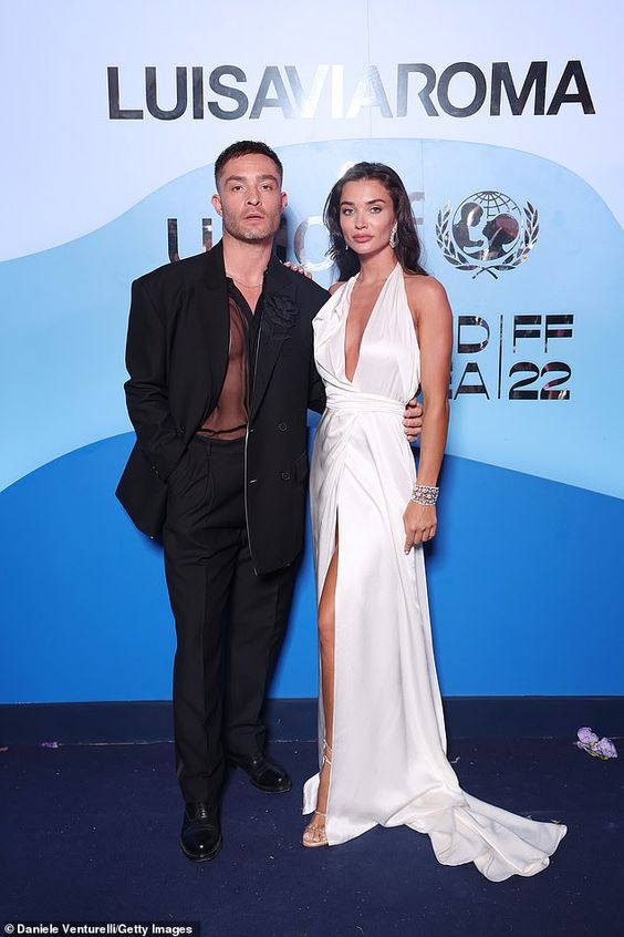Power couple: Also in attendance was Ed Westwick and his girlfriend Amy Jackson, as they continue their stay on the Italian island