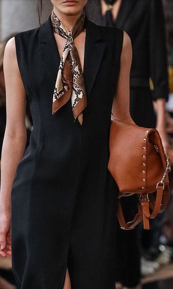 Trussardi, 2014. Elegant tailoring and neck scarf.