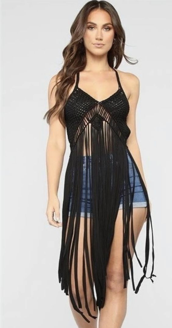 Party dress,Festival outfit Boho Fringe Top Lace fringe dress