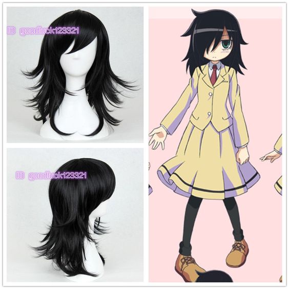 WataMote Tomoko Kuroki Black Anime Cosplay Wig Costume Free Wig CAP