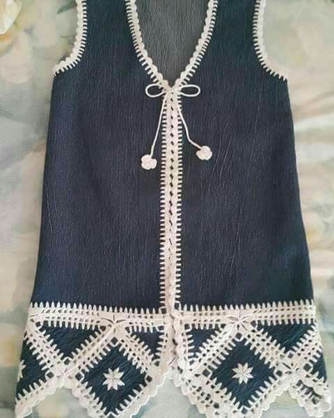 Colete jeans com deals croche