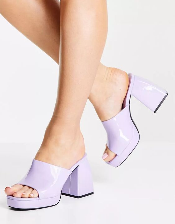 Public Desire Wide Fit Oreo heeled mules in lilac patent