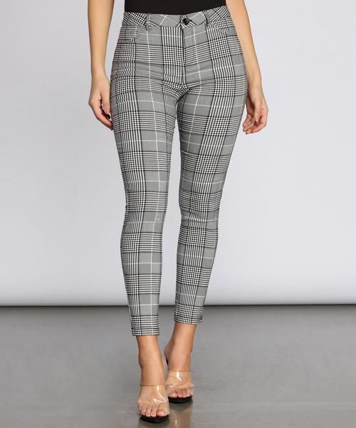 High Rise Plaid Skinny Pants