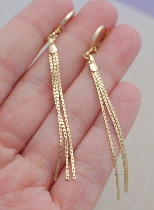 Gold Chain Tassel Earrings Chain Tassel Minimalist Earrings Gold Tiny Gold Hoop Earrings