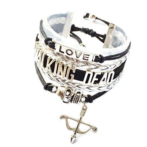 DOLON Cord Braided Skull Walking Dead Bracelet Cross Arrow Bow Charm Adjustable-5 Colors