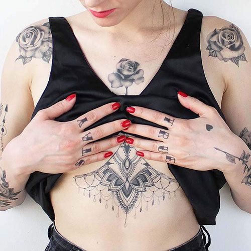 Nice Chest Piece But I Would Put It On My Back Or Lower Stomach Belly Tattoos Chest Tattoos For Women Mandala Chest Tattoo
