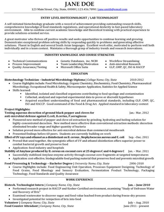 biotechnology resume samples
