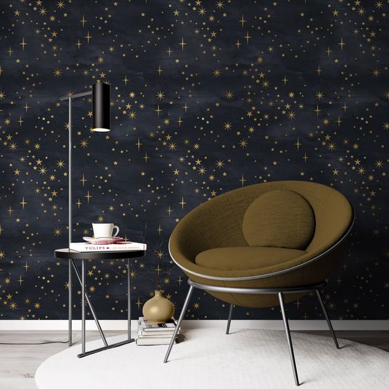Starry Sky Pattern Wallpaper Natural-looking, Peel and Stick Smooth vinyl and Canvas films with a matte finish. Ideal wall mural pattern for kids room. Coverage: The design repeat is every 24 inches in width, and the height depends on your wall size. If your wall is larger than our standard size please contact us for
