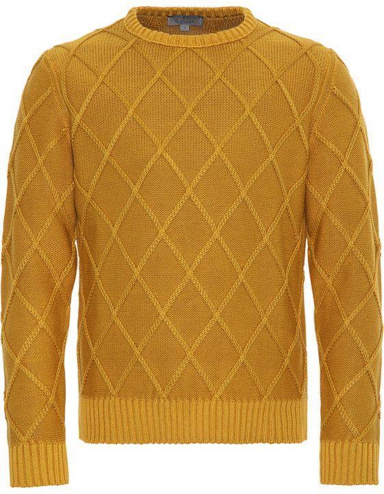 Canali Ochre Yellow Cotton Crew Neck Sweater With Diamond Stitch Menst Shirts Mens Long Sleeve Shirts Casual Knitwear Men Long Sleeve Shirt Men