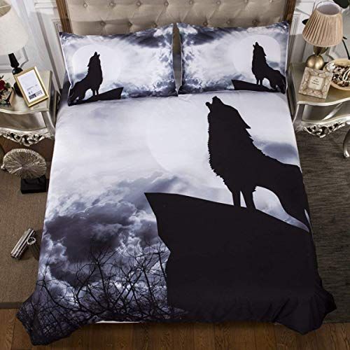 Yyin 3d Bedding Three Piece Starry Wolf Soft Print Quilt Cover 1 And Pillowcase 2 Home Must Color D Duvet Sets King Queen Duvet Cover Sets King Bedding, 3d Bedding King Size