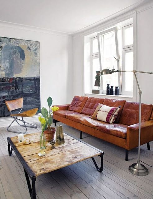 Boliginspiration Cognacfarvet Laedersofa Indretningsideer Indretningsarkitekt Ideer Boligindretning