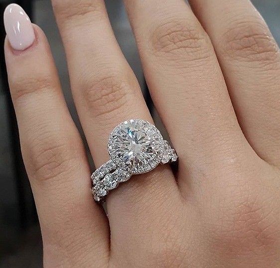 2.00Ct Real Round Moissanite Halo Luxury Engagement Ring Set 14k White Gold Over