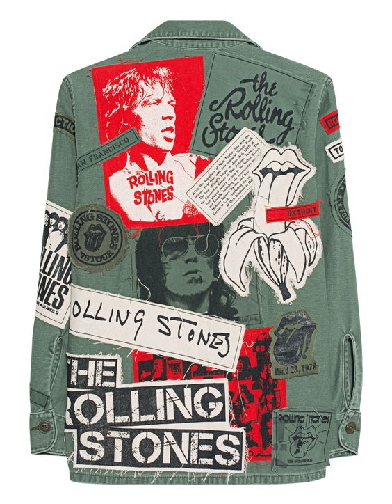 Stones Exile On Main St Army Denim jacket with band patches - Women #madeworn #rollingstones #jacket