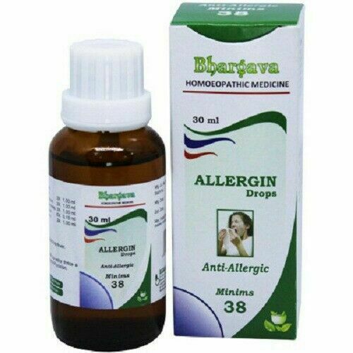 Dr. Bhargava Allergin Drops(Minims 38) Acts on mucous membranes of nose and lachrymal glands Indicatios ofDr. Bhargava Allergin Drops(Minims 38) · Allergic manifestations, hay fever. · Sneezing, Irritation of nose. Itching and burning in the eyes Action of Ingredients in Dr. Bhargava Allergin Drops(Minims 38) Ambrosia 30, ApisMellifica 3X, Aralia Racemosa 6X, Cistus Can.30X, Euphrasia 3X, Natrum Muriaticum 30. Ambrosia: Hay fever, lachrymation and intolerable itching of the e